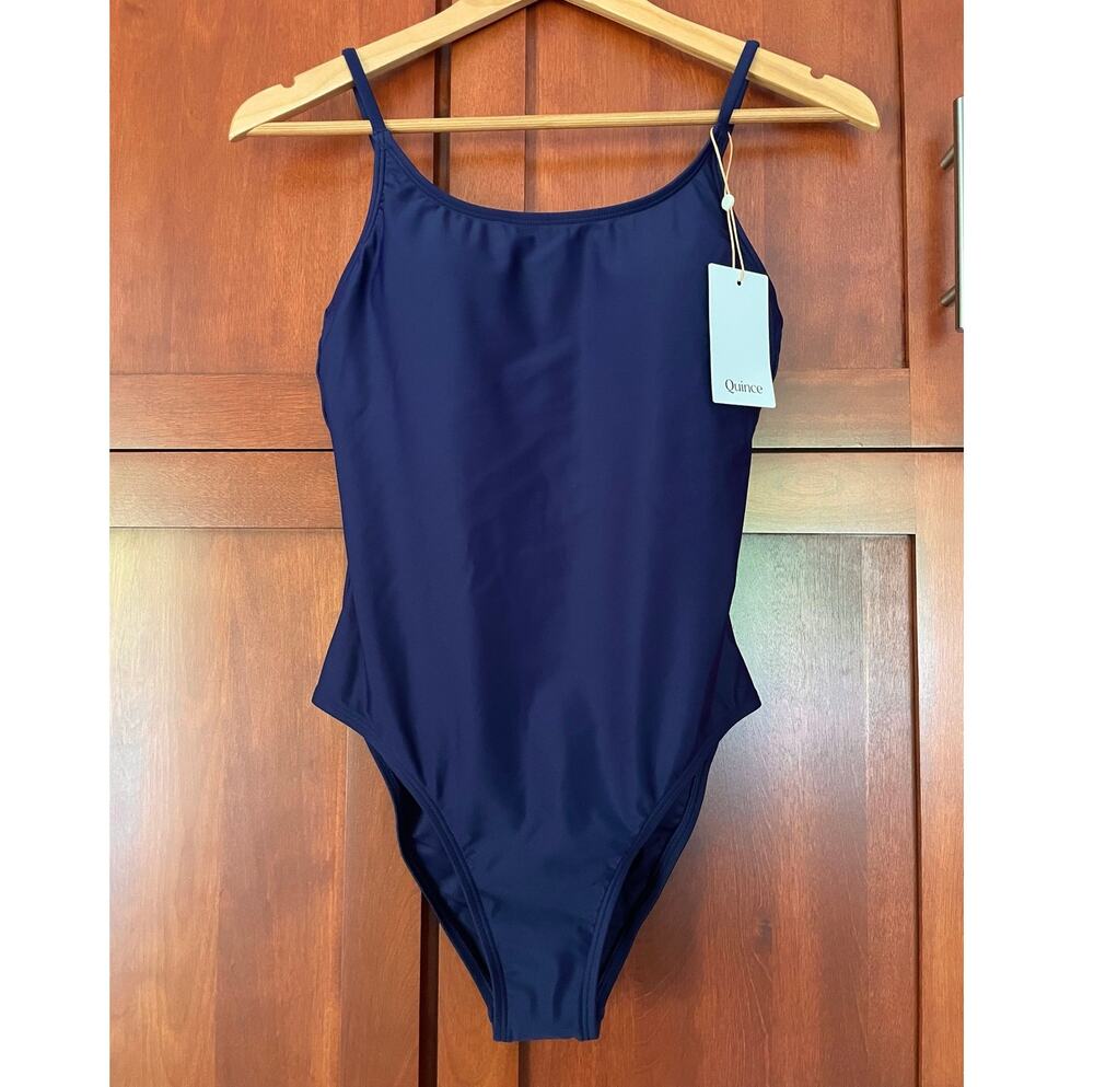 Quince Italian Cami One Piece Swimsuit Deep Navy Blue Size Medium NEW